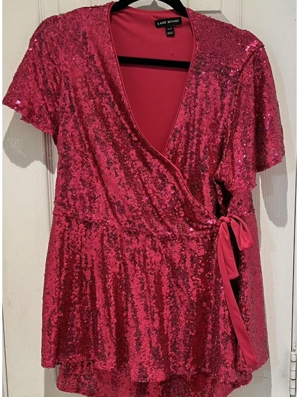 Lane Bryant Faux-Wrap Sequin Top Size 14/16 Pink